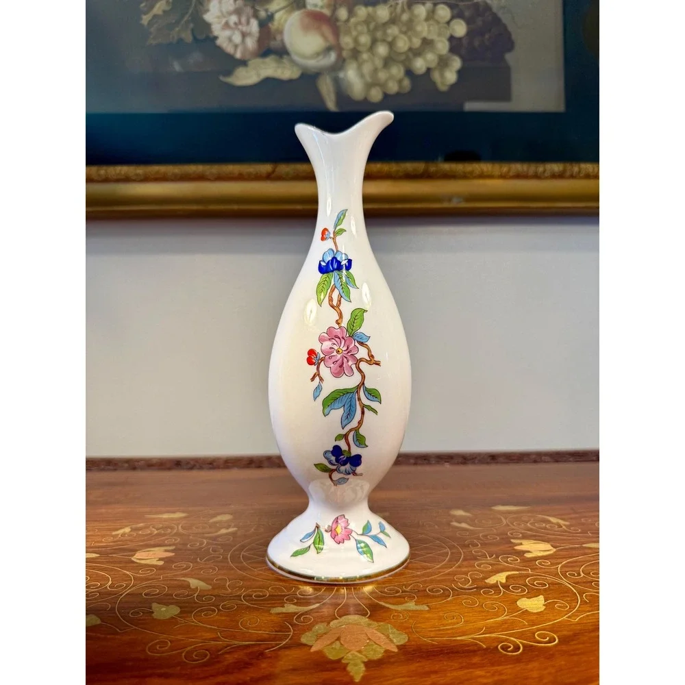 Vintage Aynsley Pembroke Bud Vase • Fine Bone China Bird Floral Vase